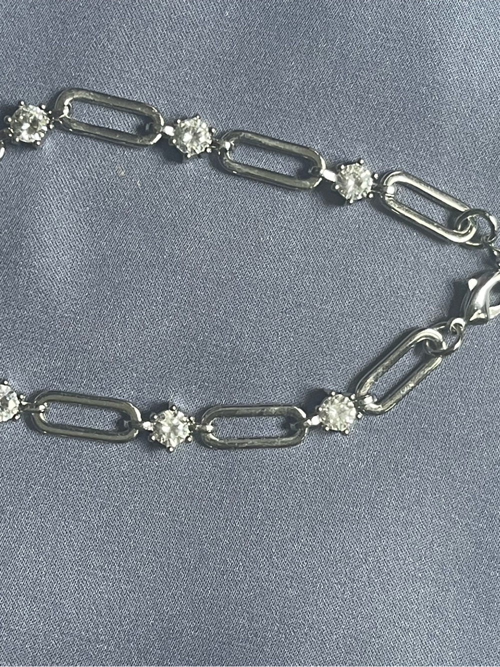 Sterling Silver Link Bracelet with Clear Crystal Accents - Silver